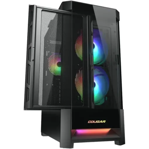 COUGAR Duoface RGB E-ATX Mid Tower PC Case, Tempered Glass, Two Distinctive Front Panels: Mesh & RGB, Up to 280mm Radiator Support, USB 3.0*2, USB 2.0, Pre-Installed Front 2*140 & Rear 1*120 ARGB Fans - Black - Image 3