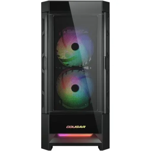 COUGAR Duoface RGB E-ATX Mid Tower PC Case, Tempered Glass, Two Distinctive Front Panels: Mesh & RGB, Up to 280mm Radiator Support, USB 3.0*2, USB 2.0, Pre-Installed Front 2*140 & Rear 1*120 ARGB Fans - Black - Image 4