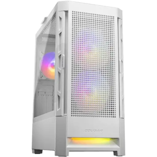 COUGAR Duoface RGB E-ATX Mid Tower PC Case, Tempered Glass, Two Distinctive Front Panels: Mesh & RGB, Up to 280mm Radiator Support, USB 3.0*2, USB 2.0, Pre-Installed Front 2*140 & Rear 1*120 ARGB Fans - White