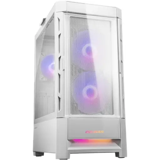 COUGAR Duoface RGB E-ATX Mid Tower PC Case, Tempered Glass, Two Distinctive Front Panels: Mesh & RGB, Up to 280mm Radiator Support, USB 3.0*2, USB 2.0, Pre-Installed Front 2*140 & Rear 1*120 ARGB Fans - White - Image 2