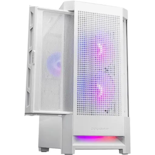 COUGAR Duoface RGB E-ATX Mid Tower PC Case, Tempered Glass, Two Distinctive Front Panels: Mesh & RGB, Up to 280mm Radiator Support, USB 3.0*2, USB 2.0, Pre-Installed Front 2*140 & Rear 1*120 ARGB Fans - White - Image 3