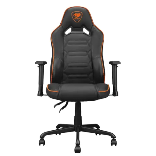 COUGAR FUSION S Ergonomic Gaming Chair, Breathable PVC Faux Leather, Metal 5-Star Base, Built-in 3D Curved Lumbar Support, Adjustable Armrest, Class 4 Gas Lift Cylinder, 120kg Capacity - Black/Orange - Image 2