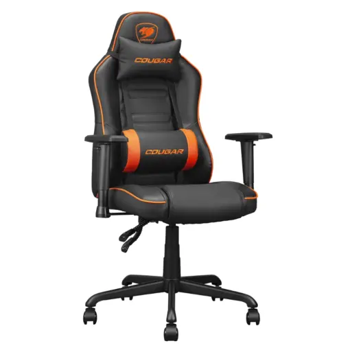 COUGAR FUSION S Ergonomic Gaming Chair, Breathable PVC Faux Leather, Metal 5-Star Base, Built-in 3D Curved Lumbar Support, Adjustable Armrest, Class 4 Gas Lift Cylinder, 120kg Capacity - Black/Orange - Image 3