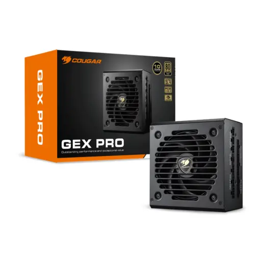 COUGAR GEX PRO 850W 80 PLUS Gold Fully Modular Power Supply, Native PCIe 12V-2X6 Connector Design, Supports PCIe 5.1/ATX 3.1, 105°C Japanese Capacitors, Durable HDB Fan with Hydro Dynamic Bearing