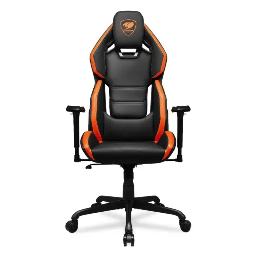 COUGAR HOTROD Ergonomic and Comfortable Gaming Chair with Head and Lumbar Support, Steel Frame and Base, Reclining Backrest, Tilt Mechanism, Noise-reducing Casters, Premium Hyper-dura Leatherette, 3D Armrest - Black/Orange