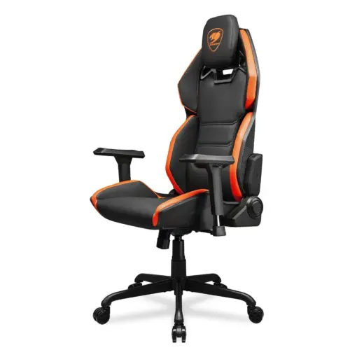 COUGAR HOTROD Ergonomic and Comfortable Gaming Chair with Head and Lumbar Support, Steel Frame and Base, Reclining Backrest, Tilt Mechanism, Noise-reducing Casters, Premium Hyper-dura Leatherette, 3D Armrest - Black/Orange - Image 2