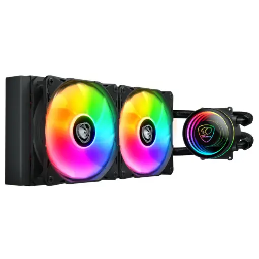 COUGAR POSEIDON ELITE 240 ARGB AIO Liquid Cooler with Infinity Mirror Design, "UTTERIGHT" Fins Design, Rotatable Pump Head, 2x ARGB Fans, Supports Intel LGA1851/LGA1700/LGA1200/LGA115X/LGA1366/AMD AM5/AM4/AM3/AM2/FM2/FM1 - Image 2