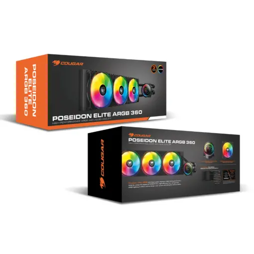 COUGAR POSEIDON ELITE 360 ARGB AIO Liquid Cooler with Infinity Mirror Design, "UTTERIGHT" Fins Design, Rotatable Pump Head, 3x ARGB Fans, Supports Intel LGA1851/LGA1700/LGA1200/LGA115X/LGA1366/AMD AM5/AM4/AM3/AM2/FM2/FM1 - Image 6