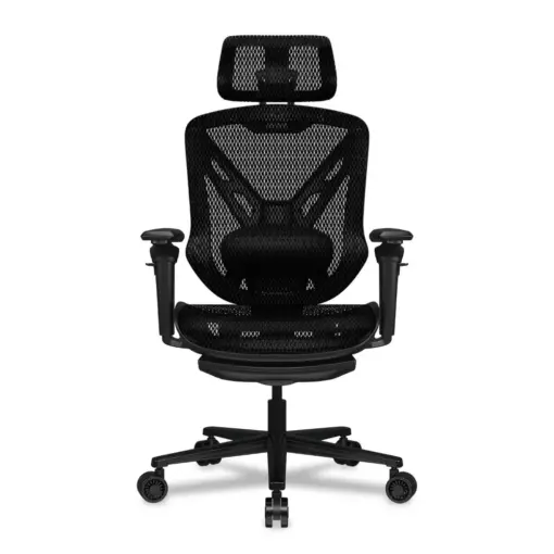 COUGAR SPEEDER Gaming/Office Racing-inspired Ergonomic Chair, 3D Hyper Rotation Armrest & Adjustable Headrest, Premium Chenille Yarn Mesh Fabric, Retractable Footrest - Black