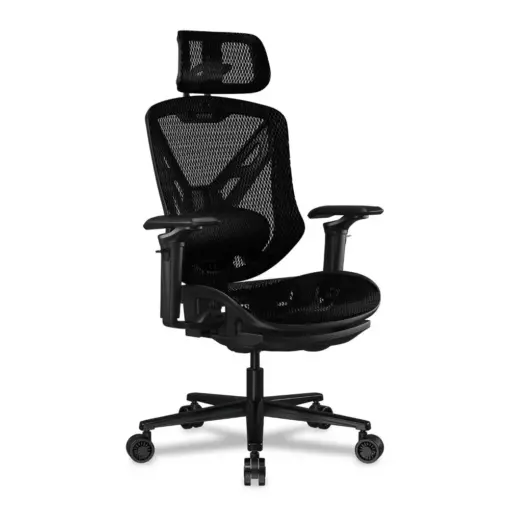 COUGAR SPEEDER Gaming/Office Racing-inspired Ergonomic Chair, 3D Hyper Rotation Armrest & Adjustable Headrest, Premium Chenille Yarn Mesh Fabric, Retractable Footrest - Black - Image 2