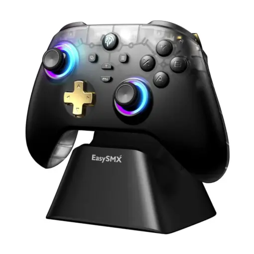 EasySMX D05 RGB Wireless Gaming Controller with Smart Charging Dock, 3-mode Connectivity, Hall Effect Joysticks and Triggers, No Stick Drift, No Dead Zone, Works for Windows PC/Android/Steam and Switch