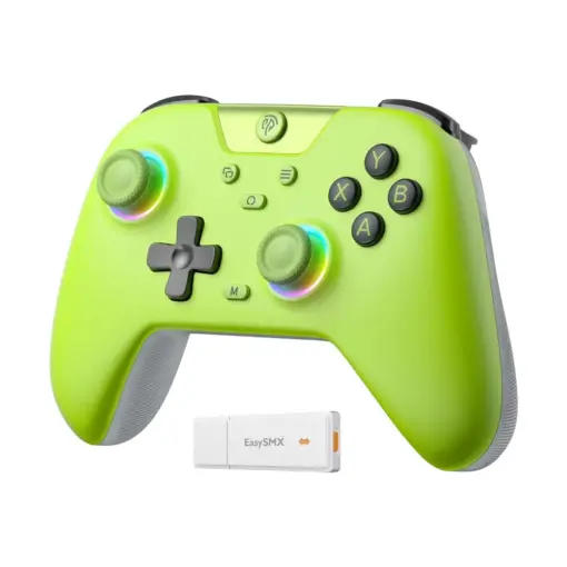 EasySMX X05 Wireless Controller for PC/Android/Steam Deck - Bluetooth Controller Gamepad with Hall Effect Joysticks and Trigger, Turbo, Rumble Vibration and RGB Lighting - Lime