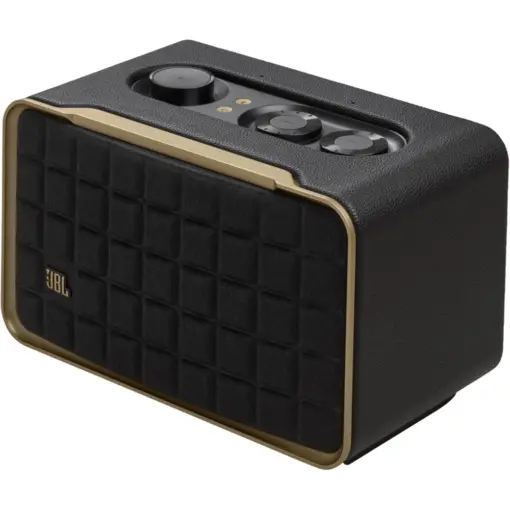 JBL Authentics 200 - Retro Style Smart Home Speaker with Built in Wi-Fi, Bluetooth and Voice Assistants, Alexa and Google Assistant, Multi-Room Playback, Automatic Self Tuning - Black/Gold