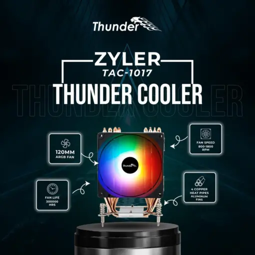 Thunder Zyler TAC-1017 ARGB CPU Air Cooler - 4 Copper Heatpipes, Single Fan