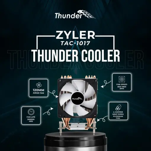 Thunder Zyler TAC-1017 ARGB CPU Air Cooler - 4 Copper Heatpipes, Single Fan - Image 2