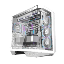 darkFlash DY470 Tempered Glass ATX PC Case, Three-sided Glass Panel View, 2x USB 3.0, 1x Gen 2 Type-C, Horizontal and Vertical PCIE Slots, Dual 360mm Radiators Support, Back-connect Motherboard Compatible, 4x ARGB Fans Included - White
