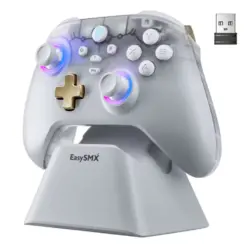 EasySMX D05 RGB Wireless Gaming Controller with Smart Charging Dock, 3-mode Connectivity, Hall Effect Joysticks and Triggers, No Stick Drift, No Dead Zone, Works for Windows PC/Android/Steam and Switch - White