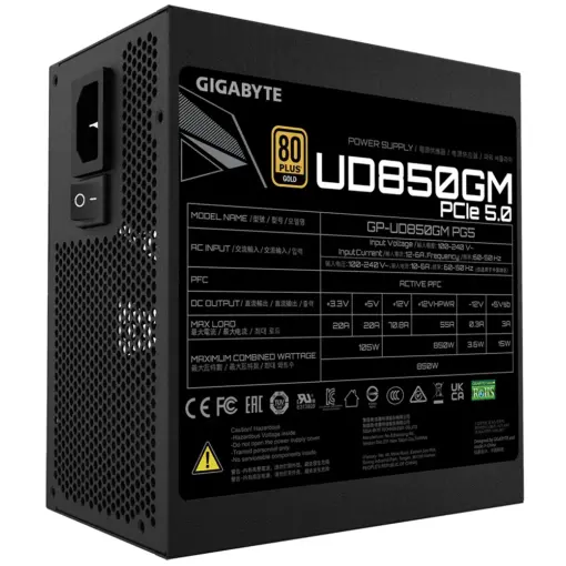 Gigabyte GP-UD850GM PG5 850W 80+ Gold Certified Fully Modular Power Supply, Support PCIe Gen 5.0, Compact Design, Ultra Durable Japanese Capacitors, 120mm Smart HYB Fan - Image 6