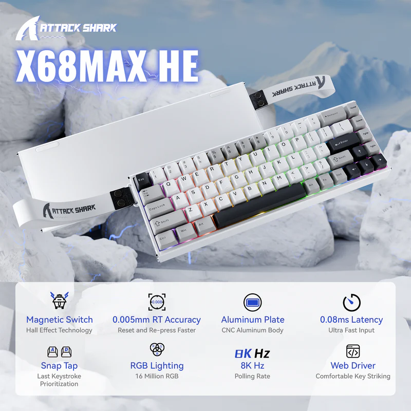 【新品】ATTACK SHARK X68MAX HE USB-C X68MAX HE Rapid Trigger Magnetic Keyboard | CNC Aluminum