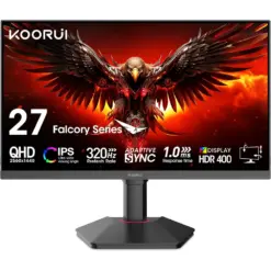 KOORUI G2721E 27-inch QHD IPS 320Hz, 95% DCI-P3, PPI 109, 130% sRGB , 100% Adobe RGB (DIC) 1ms, HDR 400, With Height Adjustable and Swivel Ergonomic Stand Gaming Monitor