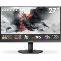 KOORUI G2721P 27-inch QHD IPS 200Hz, 95% DCI-P3, (DIC) 1ms, 16.7m Color Display, 2x HDMI 2.0, 1x DP 1.4 HDR 400 Gaming Monitor