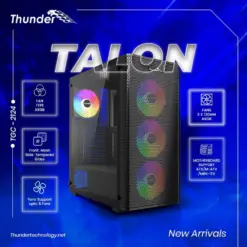 Thunder Talon TGC-2124 ATX Desktop Case, Front Mesh - 3x ARGB Fans Pre-Installed