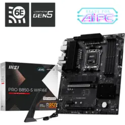 MSI PRO B850-S WIFI6E AM5 DDR5 Motherboard (AMD Ryzen 9000/8000/7000 Series Processors, Memory Boost 8200+ MT/s (OC), PCIe 5.0 x4 & 4.0 x16, M.2 Gen5, Wi-Fi 6E, 2.5G LAN)
