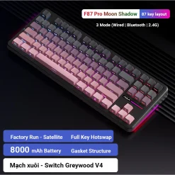 AULA F87 Pro Wireless Mechanical Keyboard, 80% Gasket Hot Swappable Custom Keyboard - Black Gradient Pink Contours - LEOBOG Greywood V4 Switch