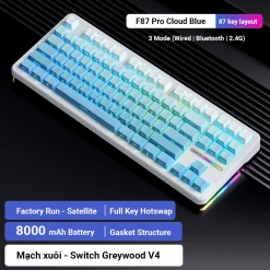 AULA F87 Pro Wireless Mechanical Keyboard, 80% Gasket Hot Swappable Custom Keyboard - Gradient Blue - LEOBOG Greywood V4 Switch