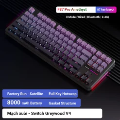 AULA F87 Pro Wireless Mechanical Keyboard, 80% Gasket Hot Swappable Custom Keyboard - Gradient Purple - LEOBOG Greywood V4 Switch