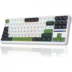 AULA F87 Pro Wireless Mechanical Keyboard, 80% Gasket Hot Swappable Custom Keyboard - White Green - LEOBOG Greywood V4 Switch