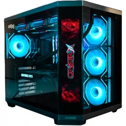 CrystalX CoreView ATX Mid-Tower PC Gaming Case, Digital Display, Pre-installed 4x ARGB Infinity Fans - Black