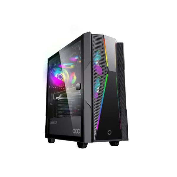 Gamemax Typhoon COC Black USB3.0 Tempered Glass ATX Mid Tower Gaming Computer Case w/ RGB Strip x Front and 1 x ARGB LED Fan x Rear (Pre-Installed)