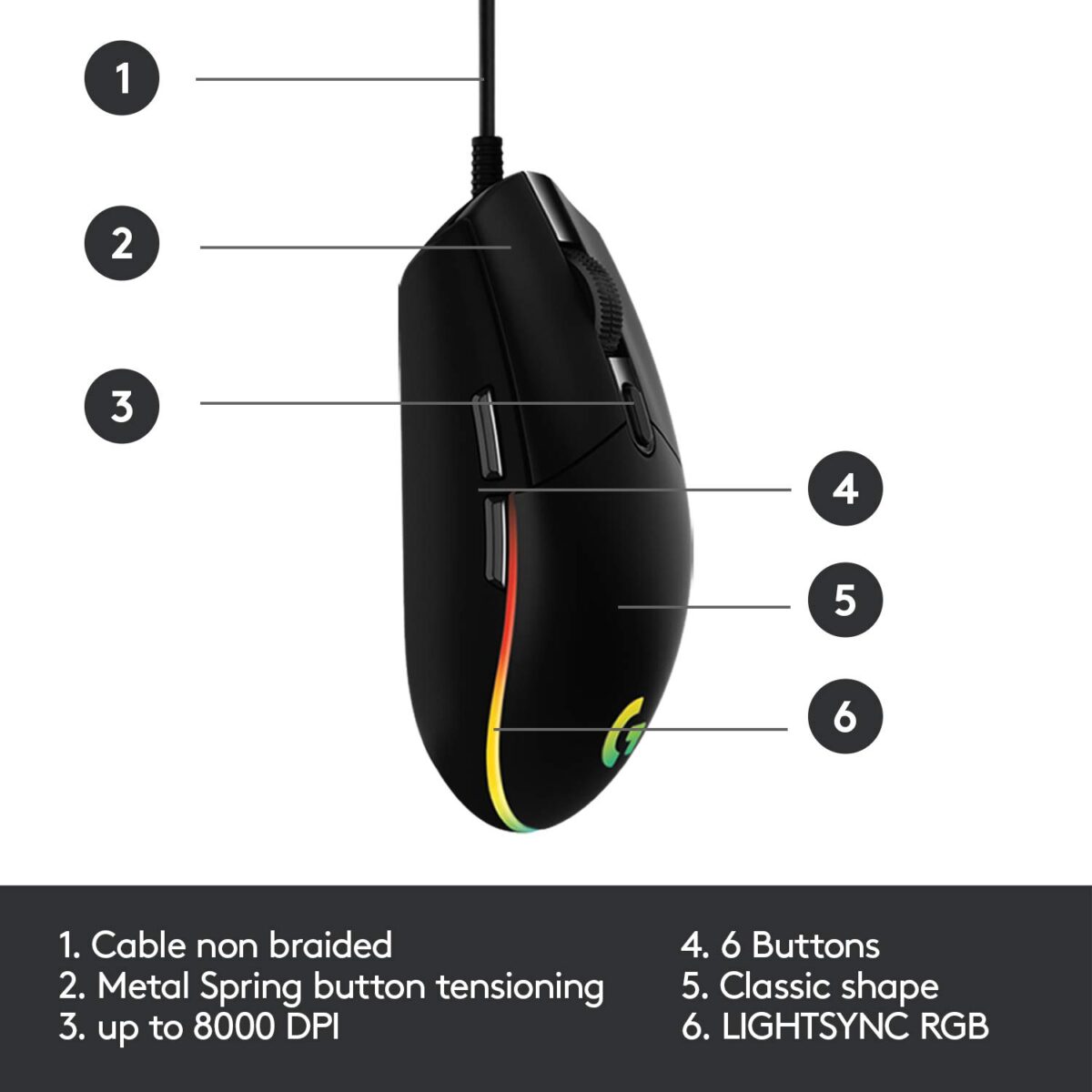 Logitech G102 LightSync Gaming Mouse - Classic Black - Image 6