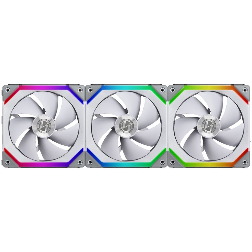 624498_126722_01_front_zoom.jpg Lian Li UNI Fan SL120 3 Pack White – with Controller (ARGB 120mm LED PWM Daisy-Chain) - Image 1