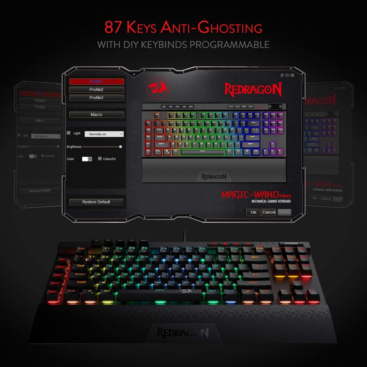 Redragon K587-PRO 87 Keys Compact RGB TKL Mechanical Gaming Keyboard - Red Switches - Image 6