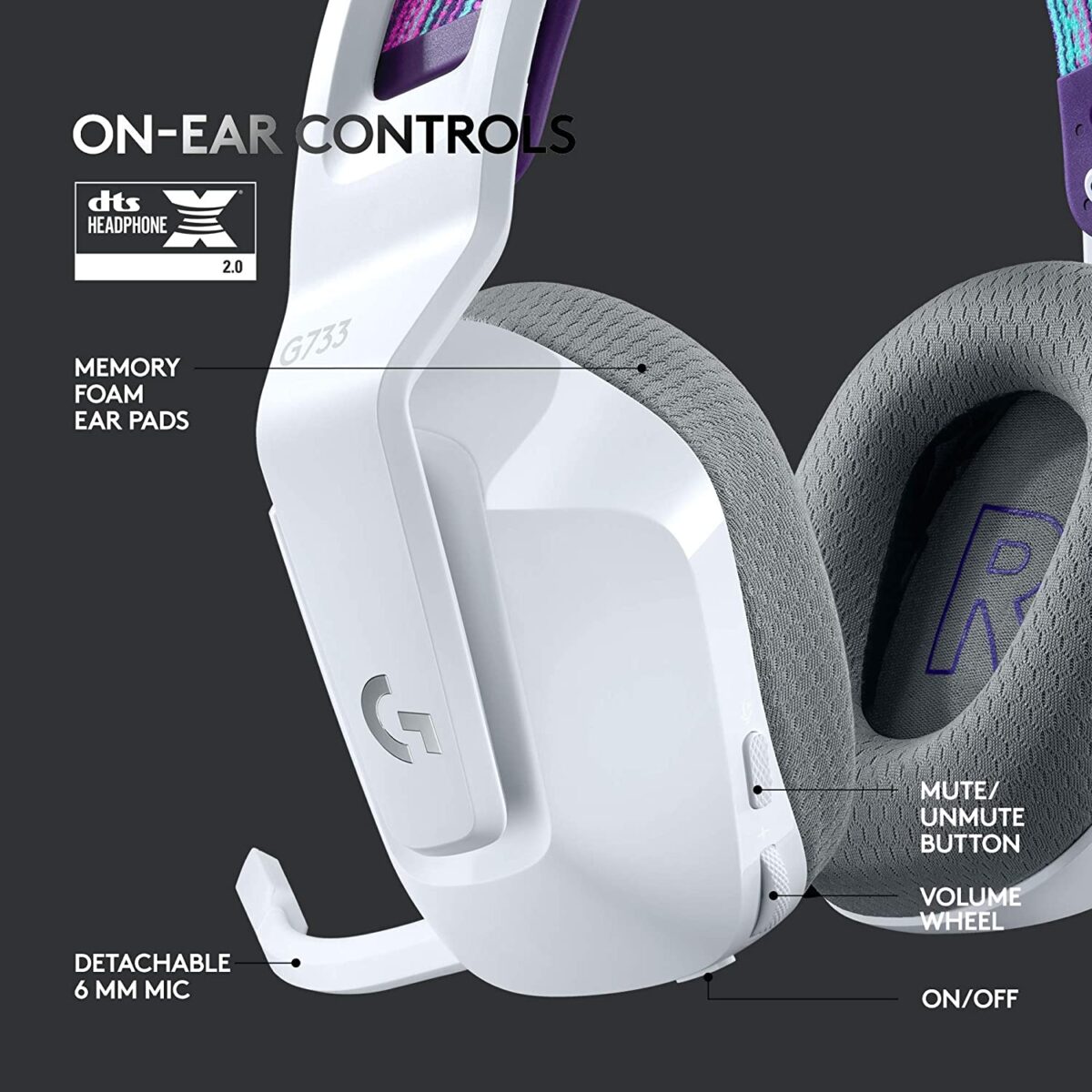 Logitech G733 Lightspeed Wireless Gaming Headset - White - Image 5