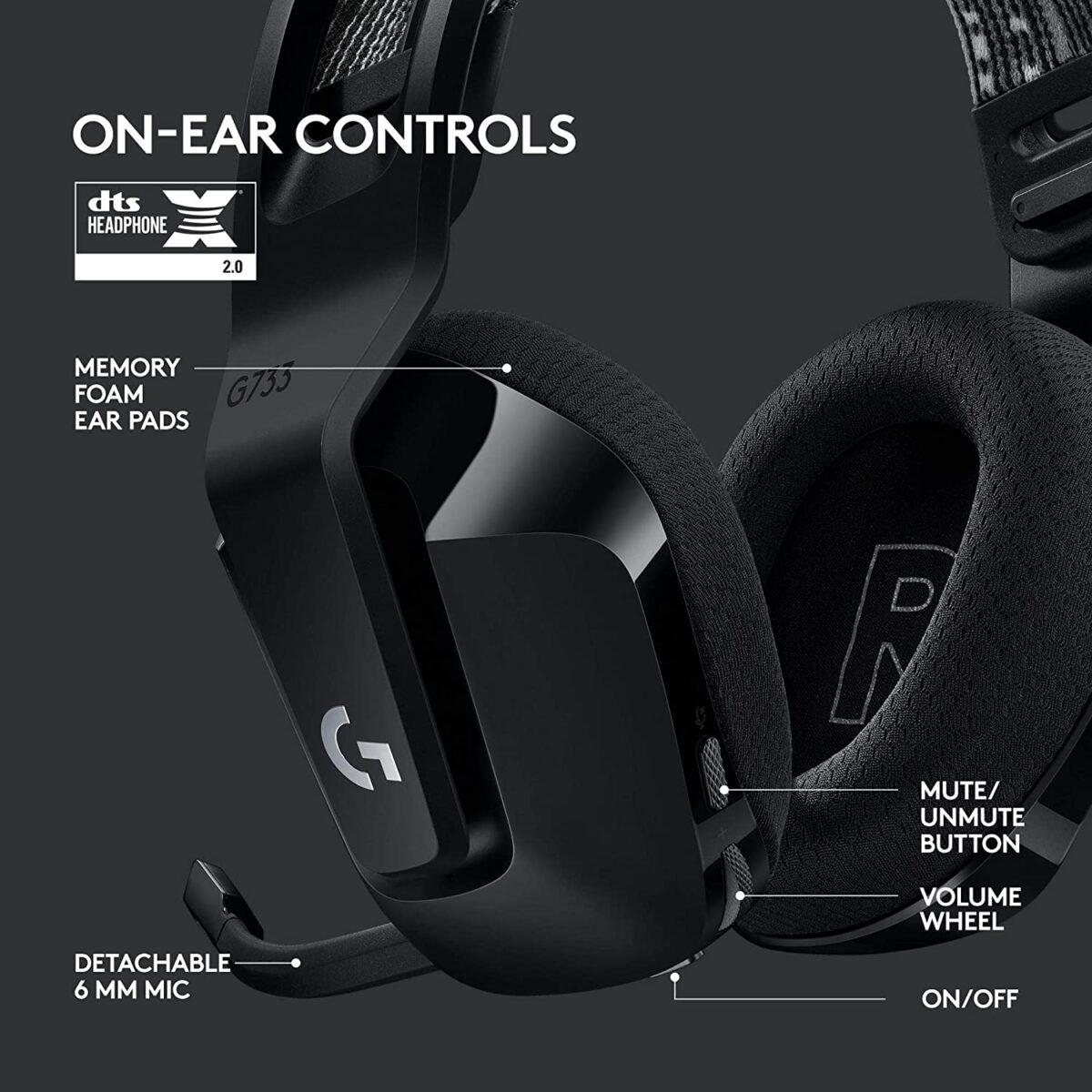 Logitech G733 Lightspeed Wireless Gaming Headset - Black - Image 5