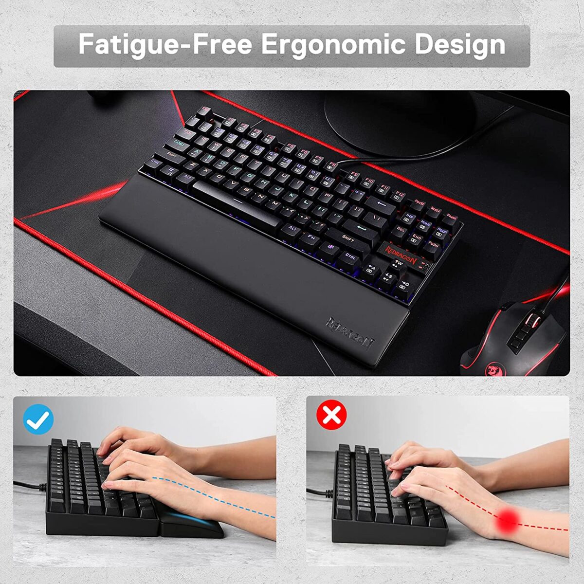 Redragon P036 Meteor M Computer Keyboard Wrist Rest Pad - 80% 87 Keys TKL Size - Image 2
