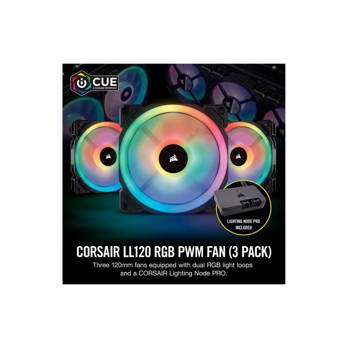 Corsair LL120 RGB 120mm Dual Light Loop RGB LED PWM Fan 3 Fan Pack with Lighting Node PRO - Image 4