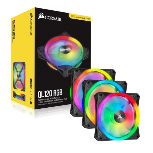 Corsair iCUE QL120 RGB 120mm PWM Triple Fan with Lighting Node CORE