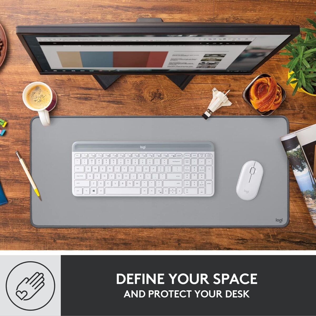 Logitech Desk Mat Studio Series with Spill-resistant Durable Design Extended Mouse Pad – Mid Gray - Image 2