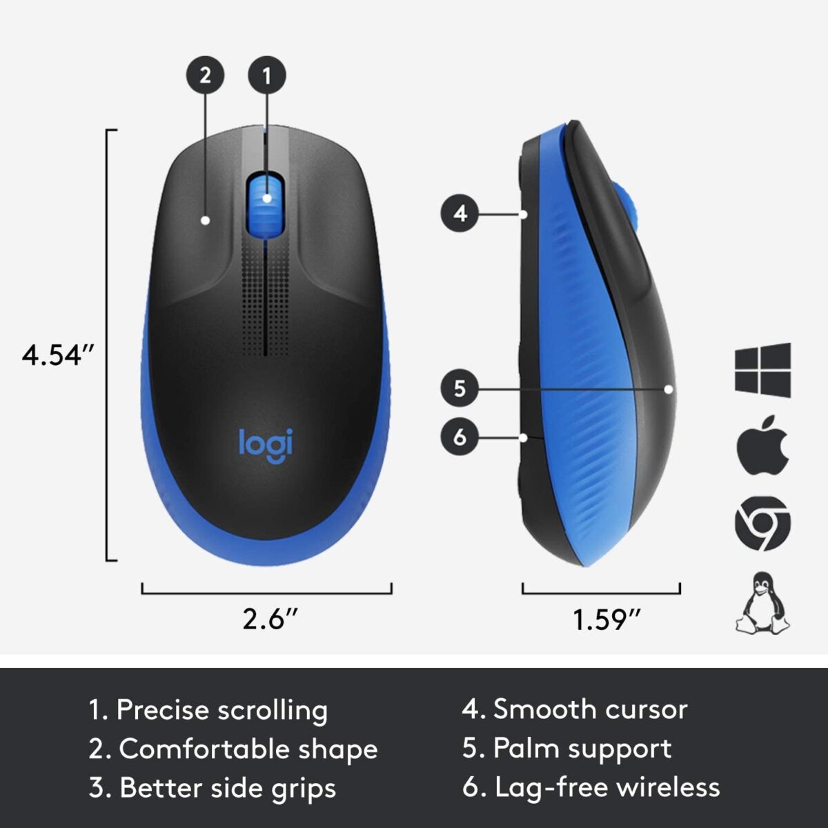 Logitech M190 Full Size Wireless Mouse - Blue - Image 5