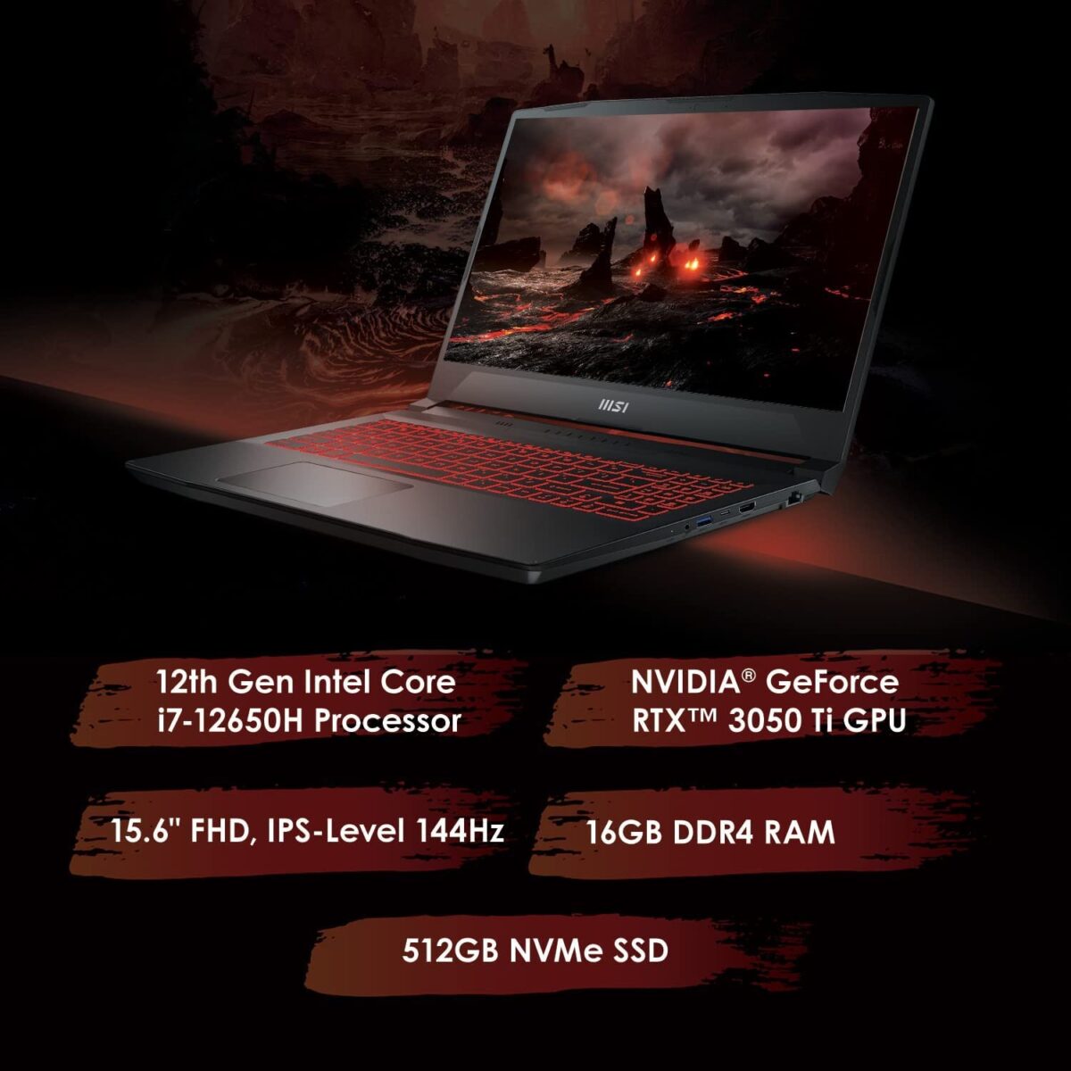 MSI Katana GF66 Gaming Intel i7-12700H RTX 3050TI 16GB RAM 15.6in FHD IPS 144Hz Panel Laptop - Image 2