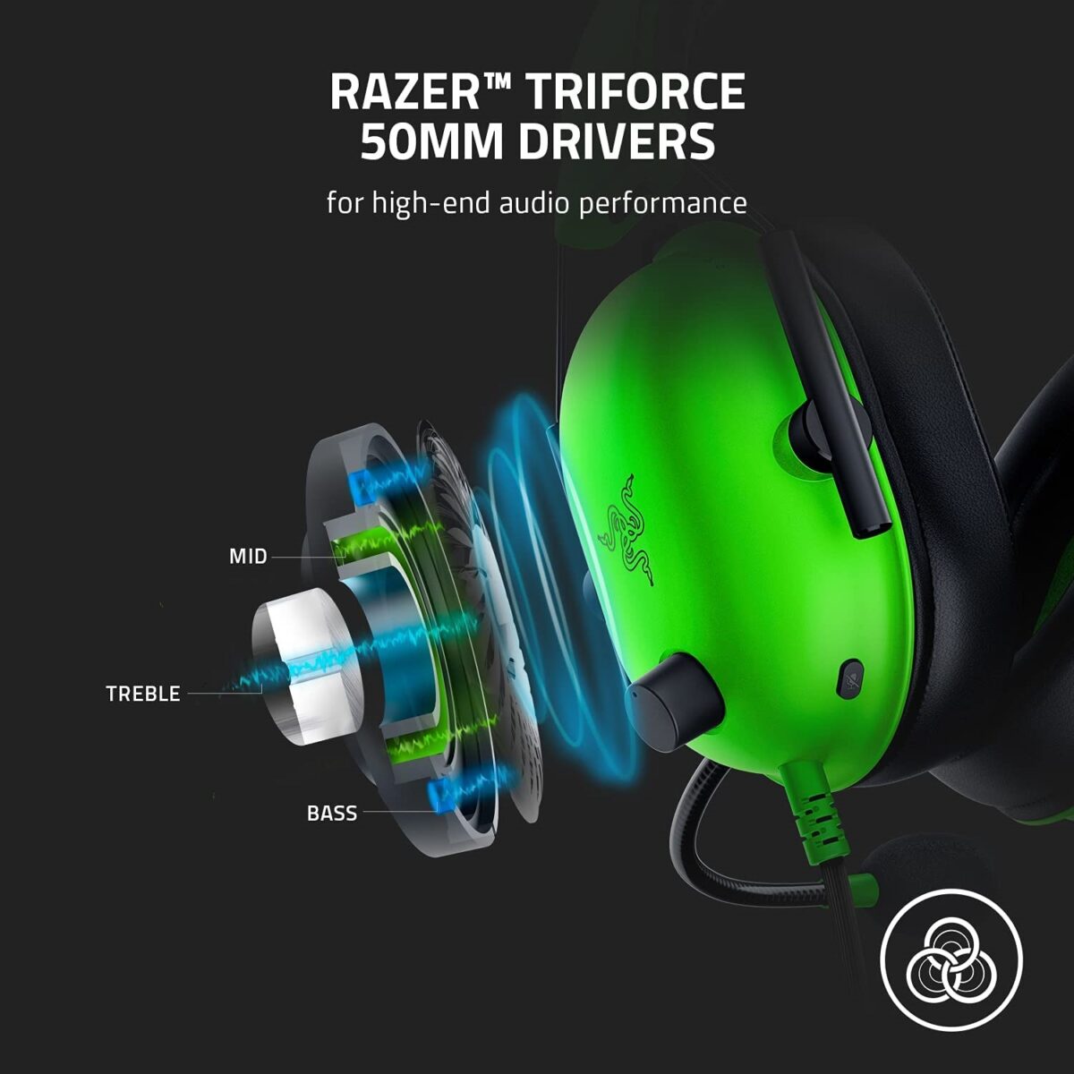 Razer BlackShark V2 X Wired Gaming Headset - Green - Image 3