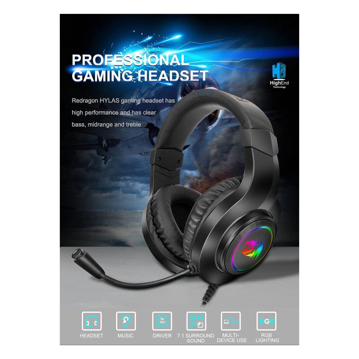 Redragon Hylas H260 RGB Gaming Headset - Black - Image 6