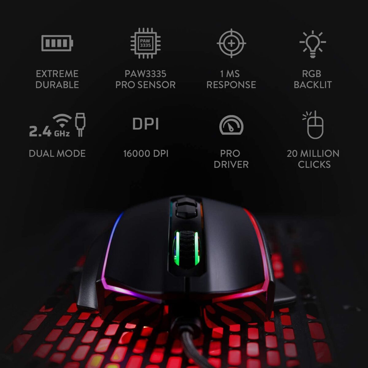 Redragon M686 Vampire Elite 16000DPI Wireless/Wired Gaming Mouse - Image 4