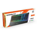 SteelSeries Apex 3 RGB Gaming Keyboard – 10-Zone RGB Illumination – IP32 Water Resistant – Premium Magnetic Wrist Rest (Whisper Quiet Gaming Switch) - Image 3