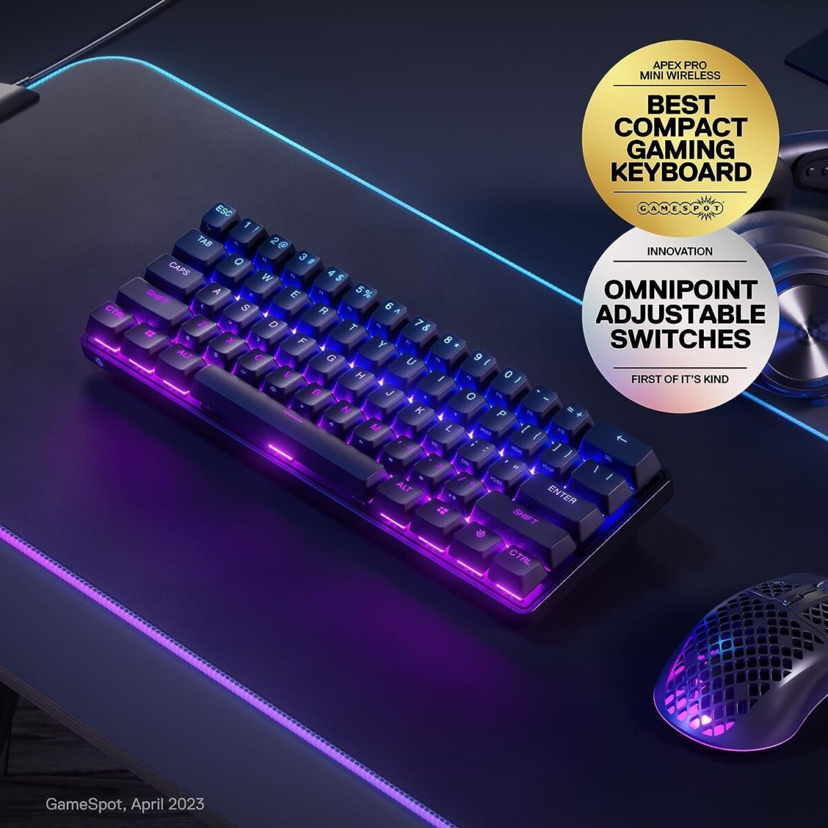 SteelSeries Apex Pro Mini Wireless 60% OmniPoint 2.0 Adjustable Switches Mechanical Gaming Keyboard - Image 2