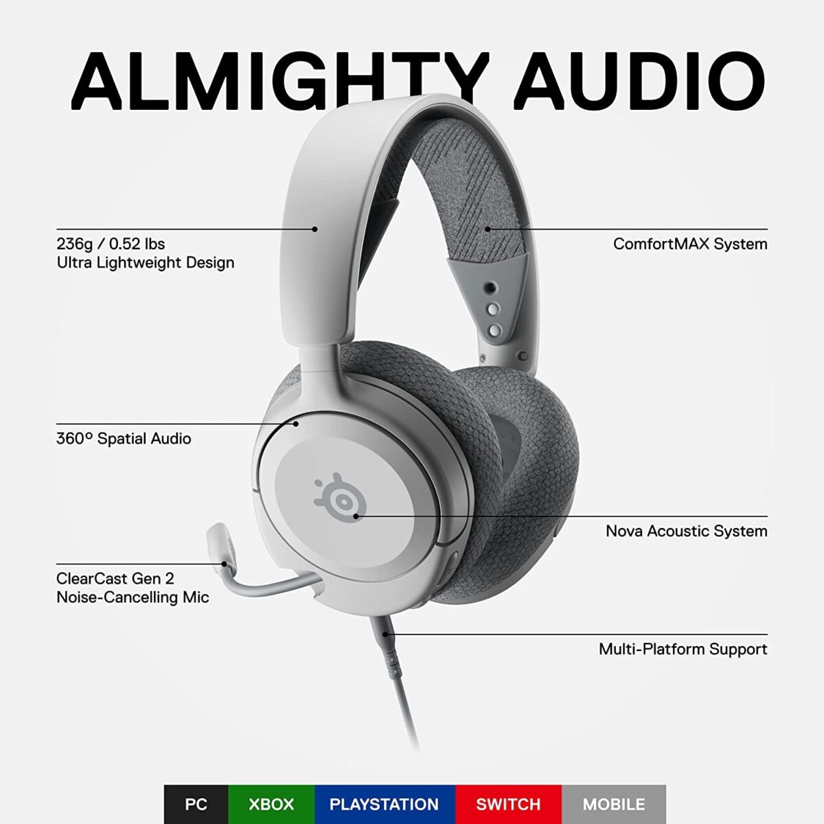 SteelSeries Arctis Nova 1 Gaming Headset-White - Image 2